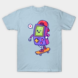 Cute Game Controller Playing Skaterboard Cartoon T-Shirt